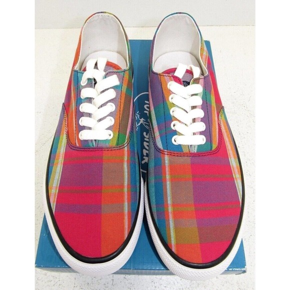 Mens Sperry Top-Sider Cloud CVO Deck Sneakers Plaid Pink Canvas - NWT - STS22337 - Picture 2 of 6